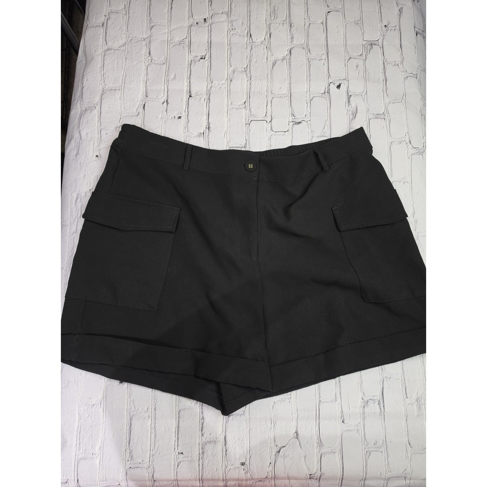Womens XXL‎ INTEMPO High Waisted Cargo Shorts Black Cuffed